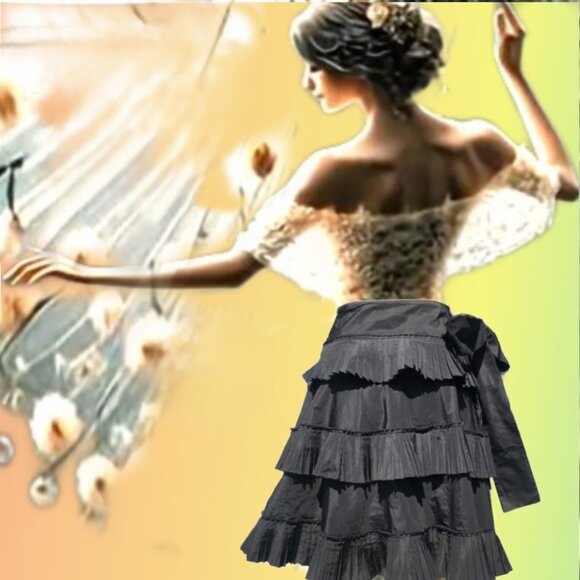 MIKA VERO Tiered Pleated Side Oversized Bow Black Skirt Made in ITALY Size S - Picture 1 of 3